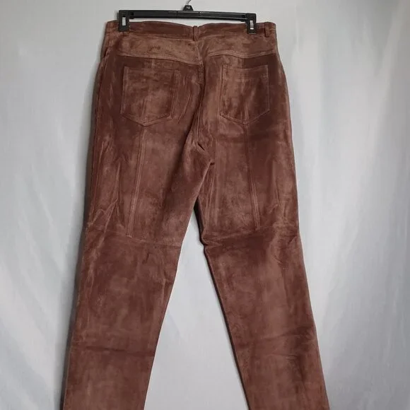Margaret Godfrey Leather Pants Womens 14 Brown Straight Leg Lined Biker Rocker - Picture 2 of 11